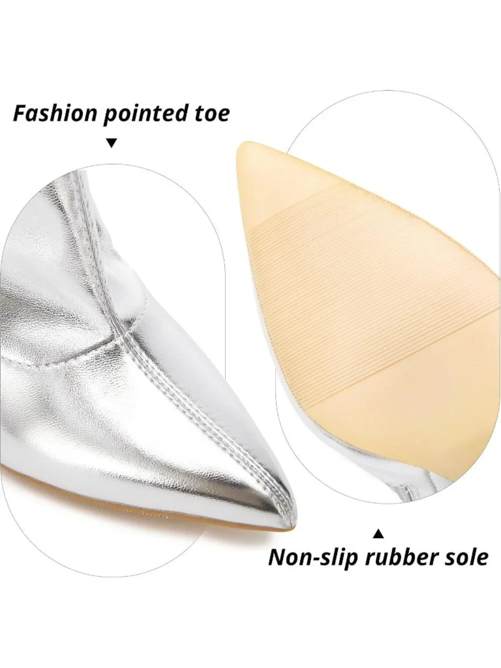 Women's Silver Faux Leather Pointed Toe Chunky Heel  Over The Knee Gogo Boots
